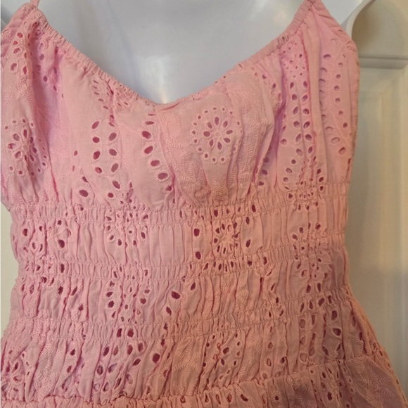 Melloday Womans Pink Eyelet Maxi Dress Size Small NWT Spaghetti Straps Tie Front - Picture 6 of 9